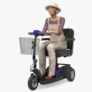 Elderly Woman on Electric Wheelchair Rigged for Cinema 4D 3D