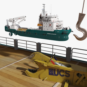 3D model Construction Vessel and Offshore Pipe Shear Cutter