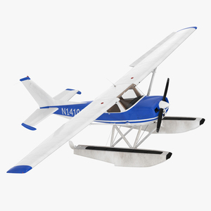 3D Seaplane with Floats Cessna 150 Rigged model