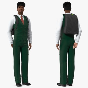 Black Teenager Light Skin School Uniform Standing Pose 3D model