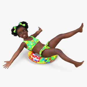 3D Black Child Girl With Swim Ring