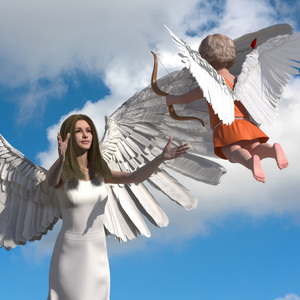 Angel Female with Cupid Boy 3D