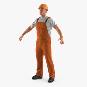 3D model Worker In Orange Overalls