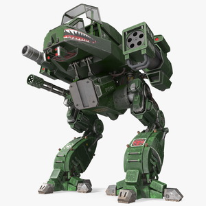 3D model Old Combat Robot Dark Green Empty Rigged