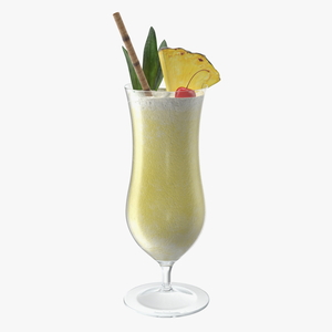 3D Pina Colada Cocktail with Straw