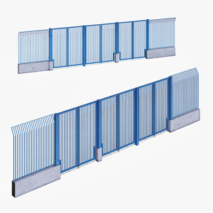 3D model Industrial Gates with Fence Segment