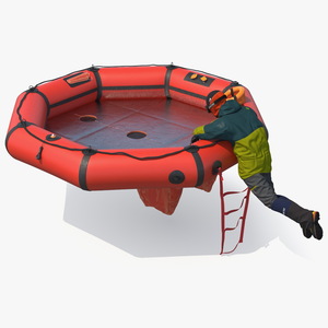 3D model Life Raft with Extras and Tourist Aboard