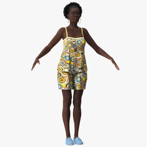 3D Afro American Grandma Wearing Pajamas Rigged for Cinema 4D model