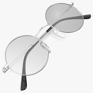 3D model Vintage Round Metal Clear Lens Glasses Folded