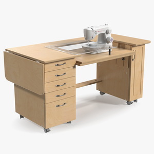 Singer Sew Machine on Horn Sewing Table Cabinet 3D