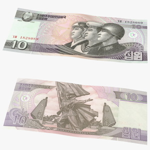 North Korea 10 Won Banknote 3D