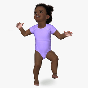 3D Little Girl Light Black Skin in Bodysuit Fur Rigged