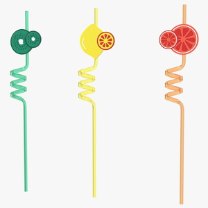 Plastic Straws with Citrus Fruit Tags 3D