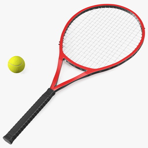 Red Tennis Racket with Tennis Ball 3D model