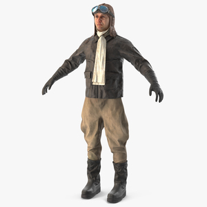 3D Vintage Pilot in Uniform A-Pose