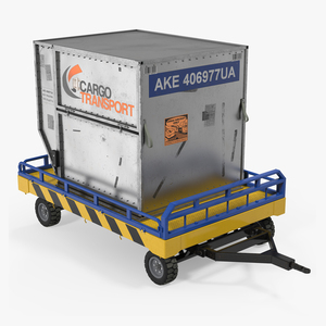 Airport Transport Trailer Low Bed Platform with Container 3D
