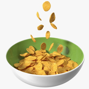 Corn Flakes Falling into Bowl 3D model