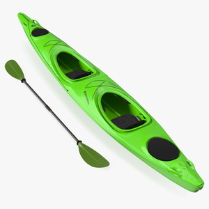 Tandem Kayak with Paddle 3D model