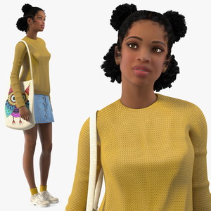 3D Street Style Light Skin Black Teenage Girl Standing Pose