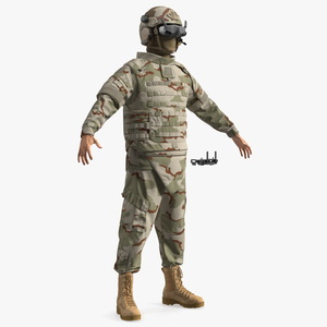 3D model FPV Drone Military Operator in Desert Camouflage Uniform Fur
