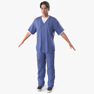 Asian Male Prisoner Blue Uniform 3D