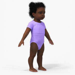 3D model Black Baby Girl Light Skin Wearing Bodysuit A-Pose