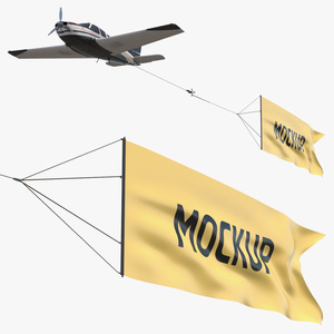 Plane with Big Yellow Aerial Mockup Banner 3D