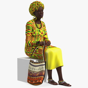 African Woman Wearing Traditional Clothes Sitting Pose 3D model