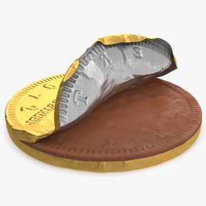 Chocolate Coin with Opened Gold Foil Wrapper 3D model