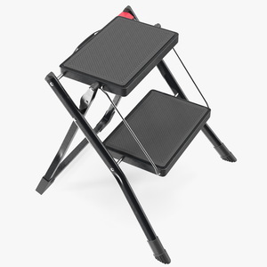 Two Steps Black Steel Stool Rigged 3D model