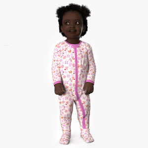 3D Toddler Black Girl in Full Bodysuit Standing Fur model