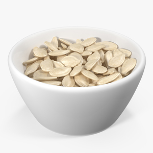 Pumpkin Seeds with Shell in a Ceramic Bowl 3D