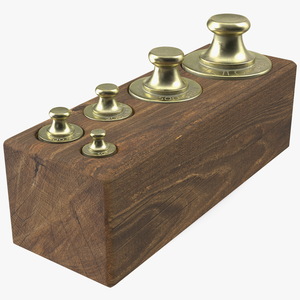 3D Vintage Balance Scale Weights in Wooden Box model