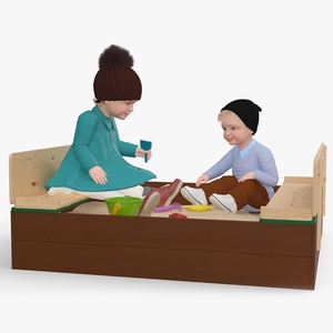 Toddler Children in Sandpit 3D