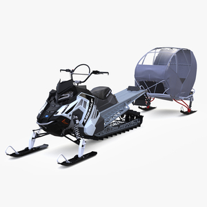 3D model Polaris Snowmobile with Sleigh