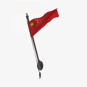 3D model Waving China Flag on Wall Pole