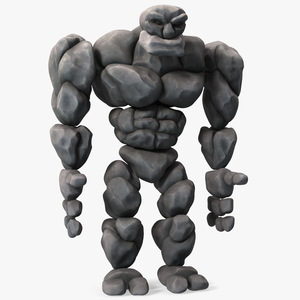 3D model Character Stone Golem Cartoon Gray Rigged for Cinema 4D