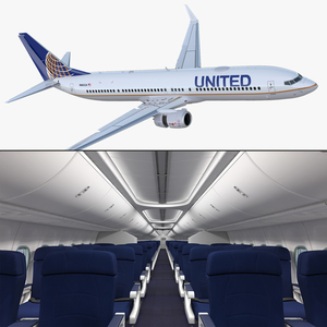 3D Boeing 737 900 with Interior and Cockpit United Airlines Rigged model