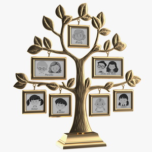 3D Golden Family Tree and Hanging Photo Frames model