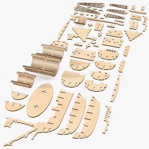 Ship Wooden 3D Puzzle Disassembled 3D model