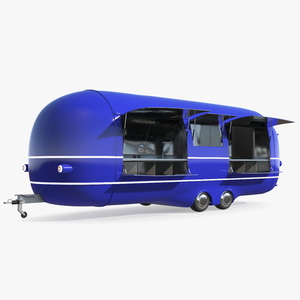 3D model Round Food Trailer Blue Rigged