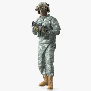 3D Soldier in Night Vision Goggles Grey Camo Walking Fur model