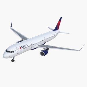 3D model Airbus A321 with Interior and Cockpit Delta Air Lines Rigged