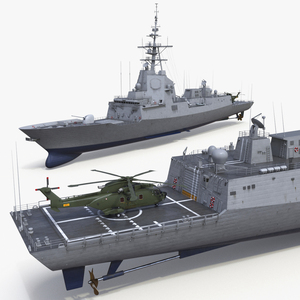 3D model F101 Alvaro de Bazan Class Frigate with Helicopter