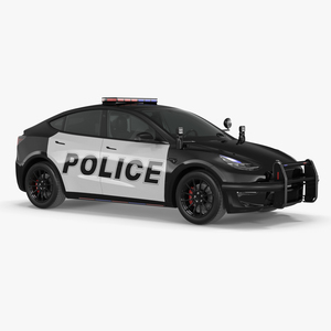 3D Tesla Model Y Police Lights On Simple Interior