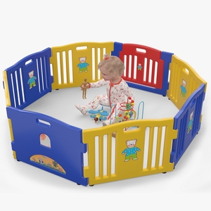 Toddler Girl in Playpen with Toys Fur 3D