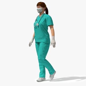 Female Surgeon Wearing Surgical Gown Fur Rigged 3D