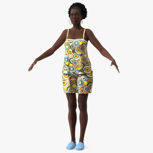 Black Elderly Woman in Pajamas A-Pose 3D