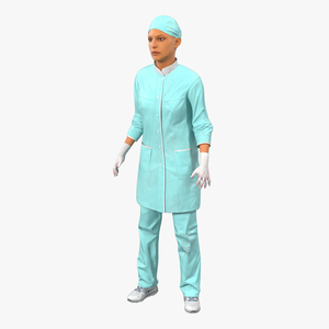 3D Female Surgeon Mediterranean with blood Rigged 2 model