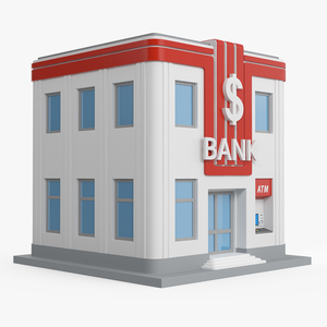 3D model Cartoon Bank Building Red